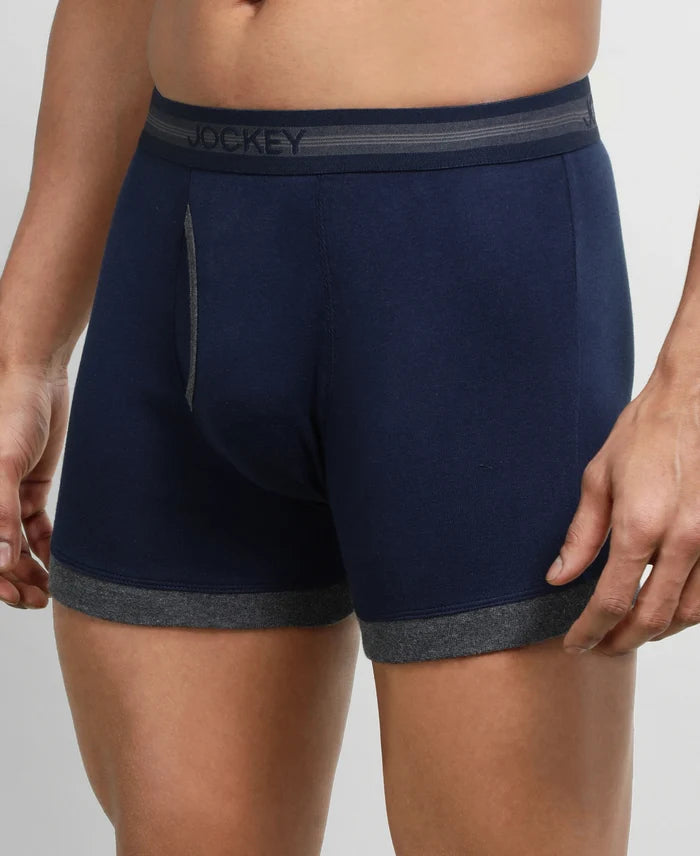 Super Combed Cotton Rib Solid Boxer Brief with StayFresh Treatment - Deep Navy & Charcoal Melange (Pack of 2)