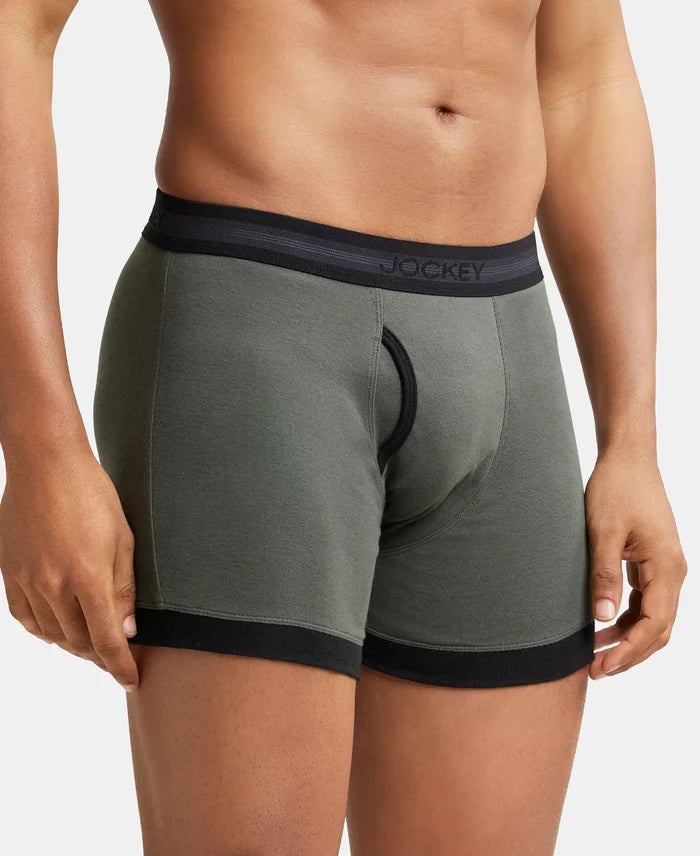 Super Combed Cotton Rib Solid Boxer Brief with StayFresh Treatment - Deep Olive & Black-2