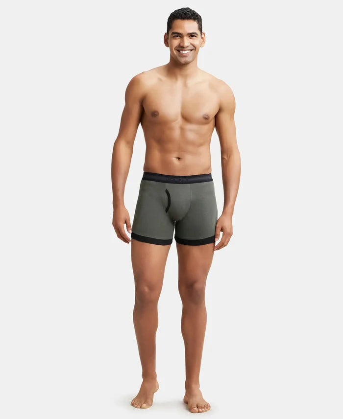 Super Combed Cotton Rib Solid Boxer Brief with StayFresh Treatment - Deep Olive & Black-4