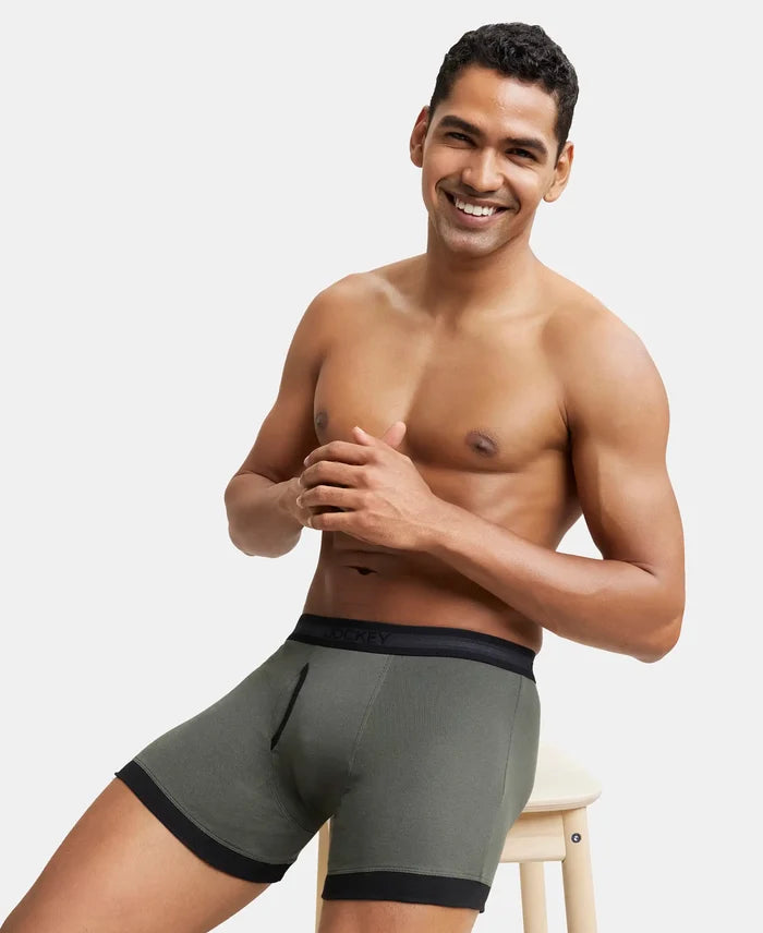 Super Combed Cotton Rib Solid Boxer Brief with StayFresh Treatment - Deep Olive & Black-5