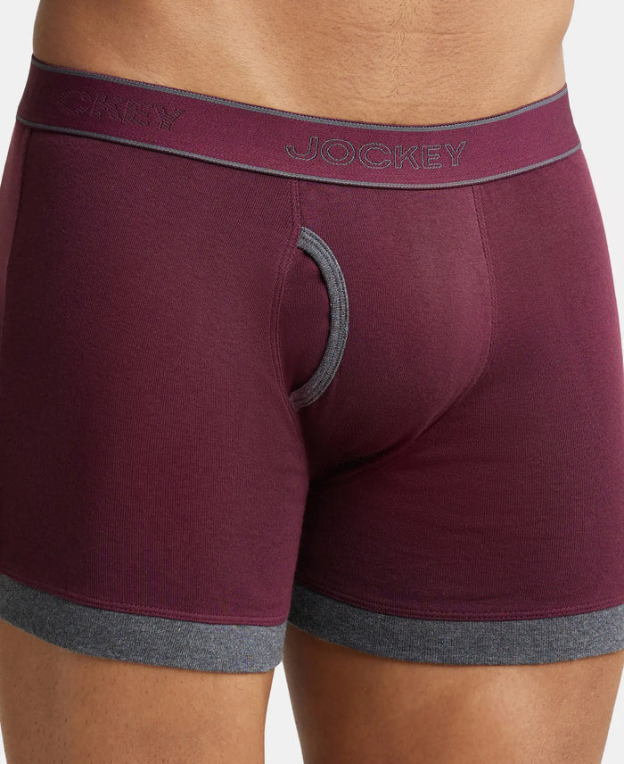 Super Combed Cotton Rib Solid Boxer Brief with StayFresh Treatment - Wine Tasting & Charcoal Melange (Pack of 2)