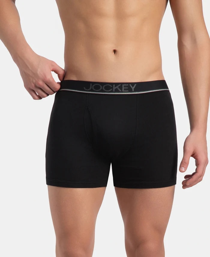 Super Combed Cotton Rib Solid Boxer Brief with Ultrasoft and Durable Waistband - Black