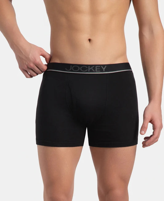 Super Combed Cotton Rib Solid Boxer Brief with Ultrasoft and Durable Waistband - Black