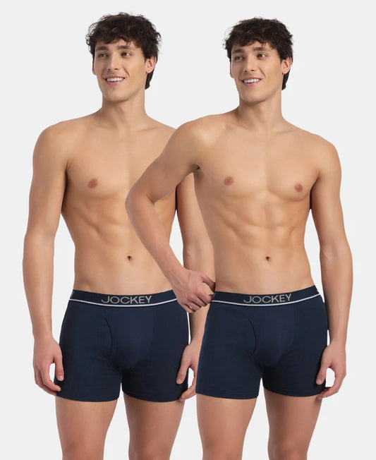 Super Combed Cotton Rib Solid Boxer Brief with Ultrasoft and Durable Waistband - Deep Navy (Pack of 2)
