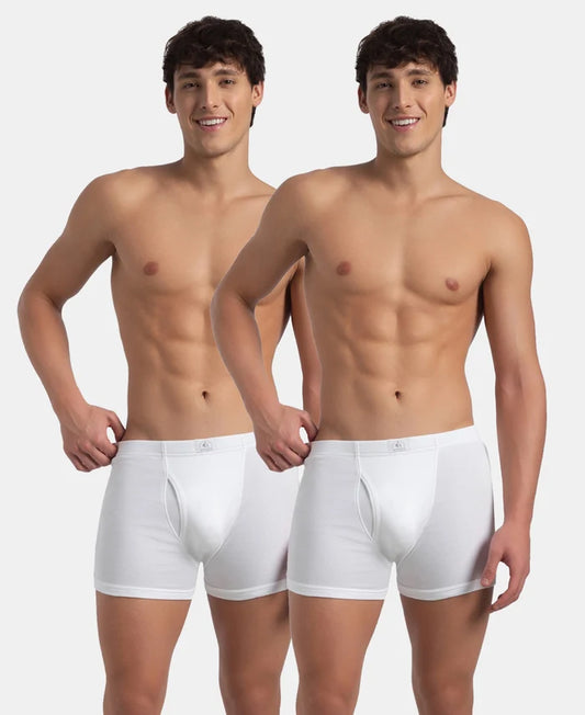 Super Combed Cotton Rib Solid Boxer Brief with Ultrasoft and Durable Waistband - White (Pack of 2)