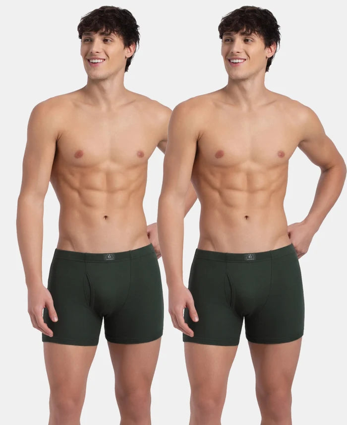 Super Combed Cotton Rib Solid Boxer Brief with Ultrasoft and Durable Waistband - Deep Forest (Pack of 2)