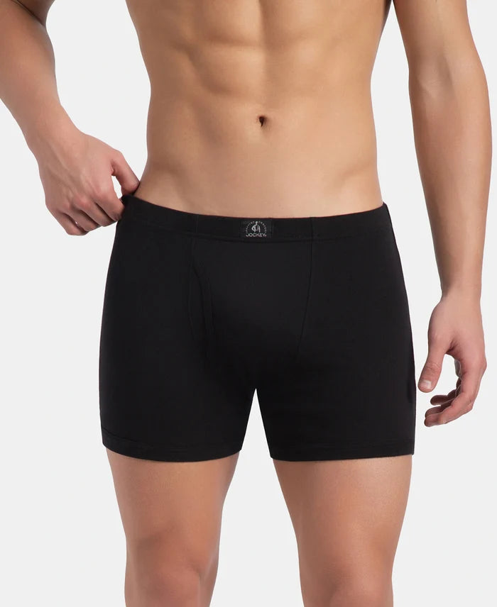 Super Combed Cotton Rib Solid Boxer Brief with Ultrasoft and Durable Waistband - Black