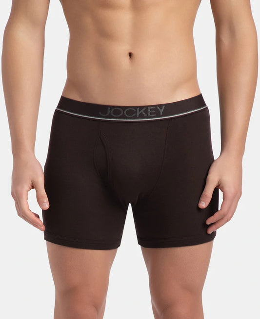 Super Combed Cotton Rib Solid Boxer Brief with Ultrasoft and Durable Waistband - Brown