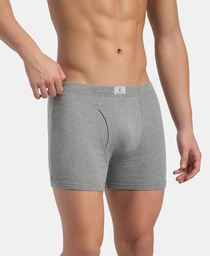 Super Combed Cotton Rib Solid Boxer Brief with Ultrasoft and Durable Waistband - Grey Melange