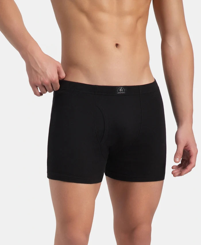 Super Combed Cotton Rib Solid Boxer Brief with Ultrasoft and Durable Waistband - Black (Pack of 2)