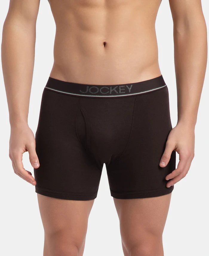 Super Combed Cotton Rib Solid Boxer Brief with Ultrasoft and Durable Waistband - Brown (Pack of 2)