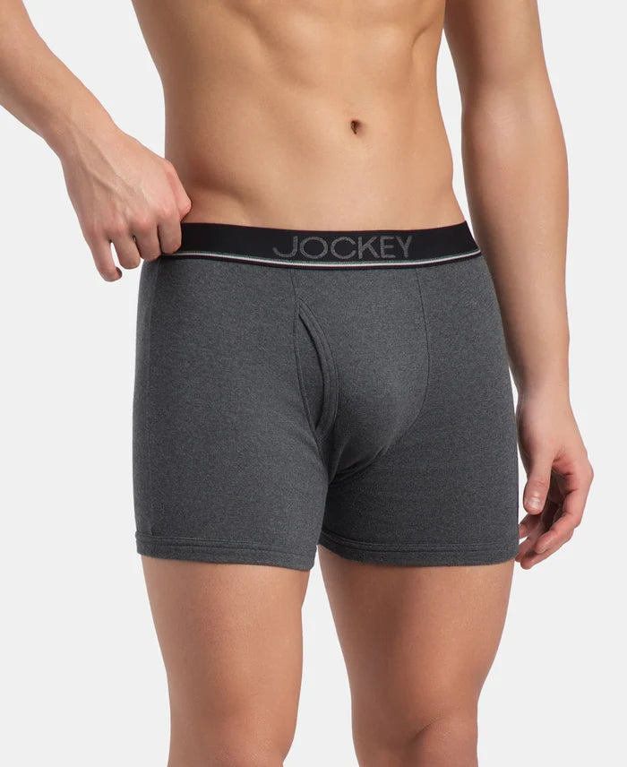 Super Combed Cotton Rib Solid Boxer Brief with Ultrasoft and Durable Waistband - Charcoal Melange