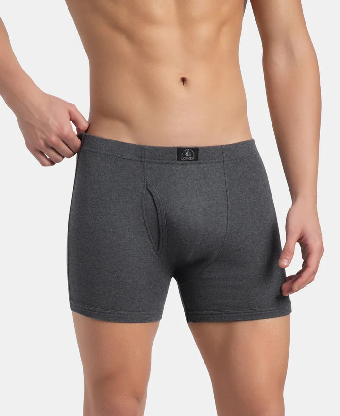 Super Combed Cotton Rib Solid Boxer Brief with Ultrasoft and Durable Waistband - Charcoal Melange