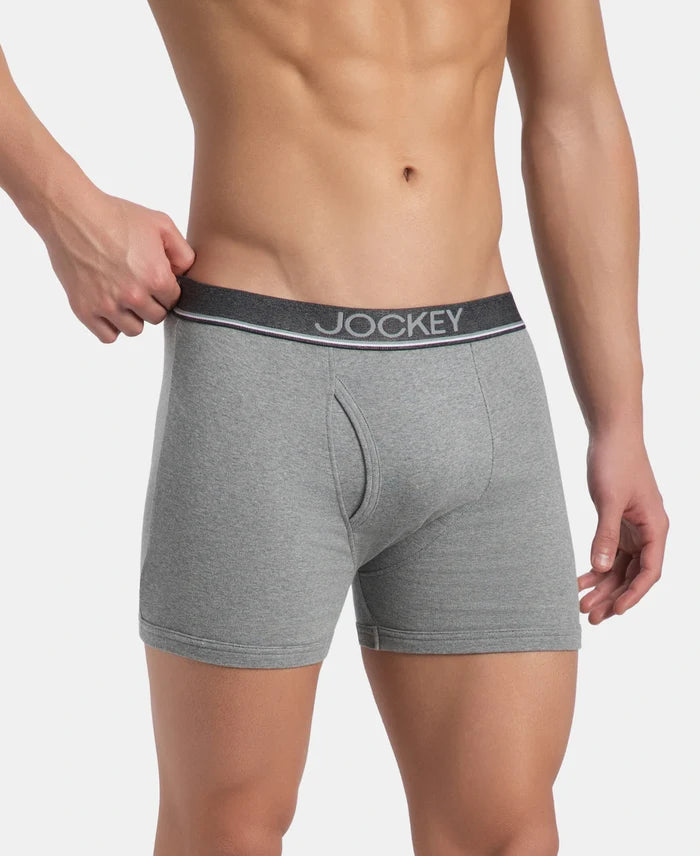 Super Combed Cotton Rib Solid Boxer Brief with Ultrasoft and Durable Waistband - Grey Melange