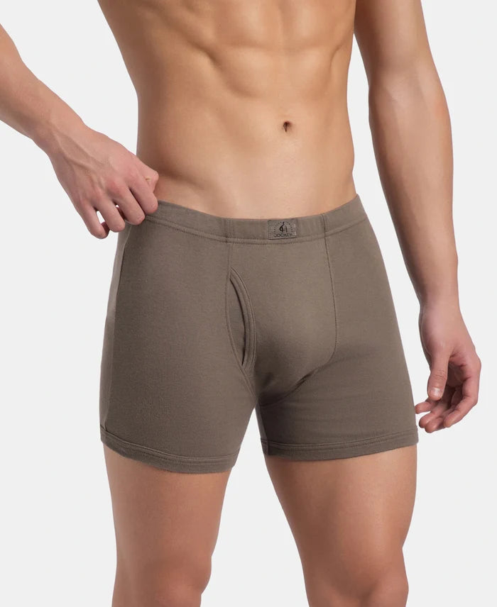 Super Combed Cotton Rib Solid Boxer Brief with Ultrasoft and Durable Waistband - Black, Dark Khaki & Brown (Pack of 3)