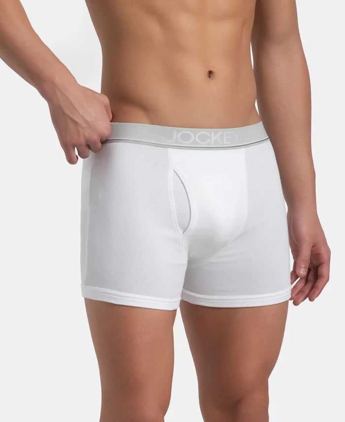 Super Combed Cotton Rib Solid Boxer Brief with Ultrasoft and Durable Waistband - White (Pack of 2)