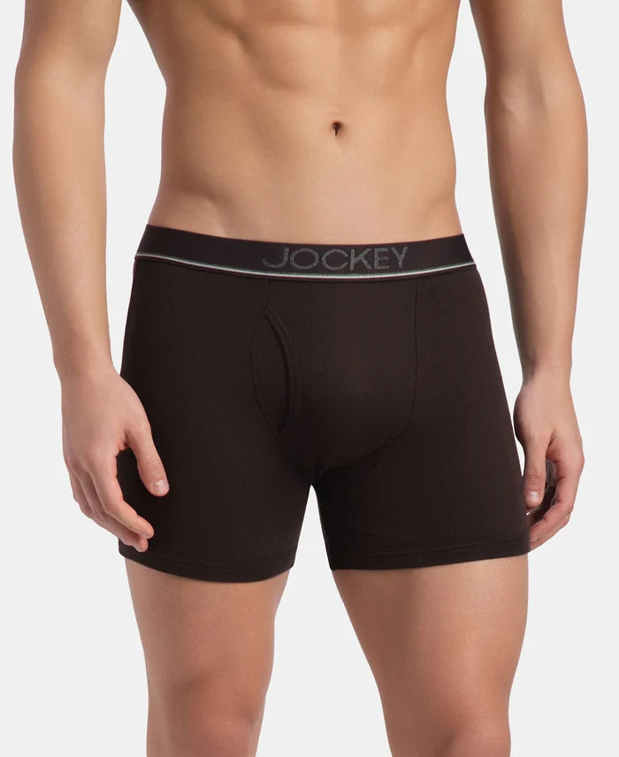 Super Combed Cotton Rib Solid Boxer Brief with Ultrasoft and Durable Waistband - Brown