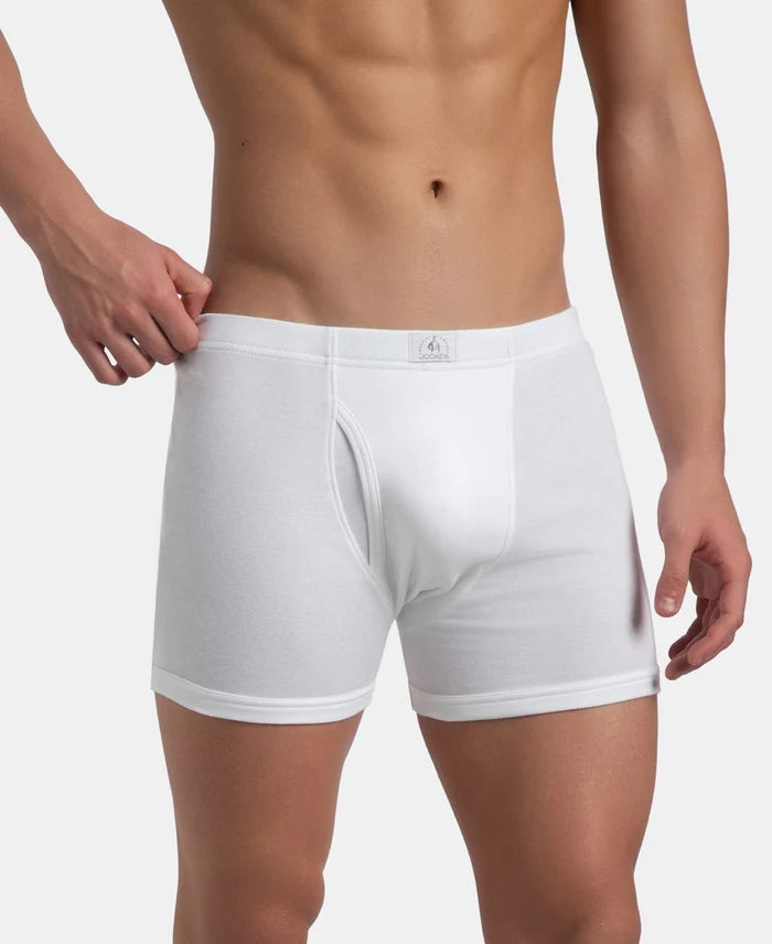 Super Combed Cotton Rib Solid Boxer Brief with Ultrasoft and Durable Waistband - White (Pack of 2)