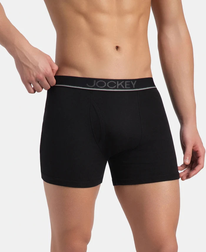 Super Combed Cotton Rib Solid Boxer Brief with Ultrasoft and Durable Waistband - Black
