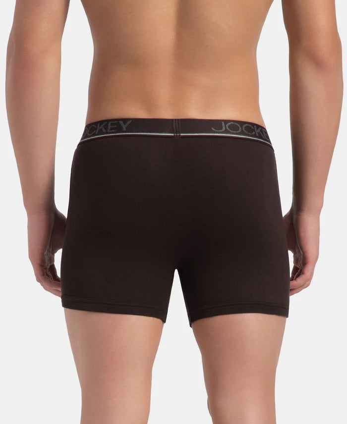 Super Combed Cotton Rib Solid Boxer Brief with Ultrasoft and Durable Waistband - Brown (Pack of 2)