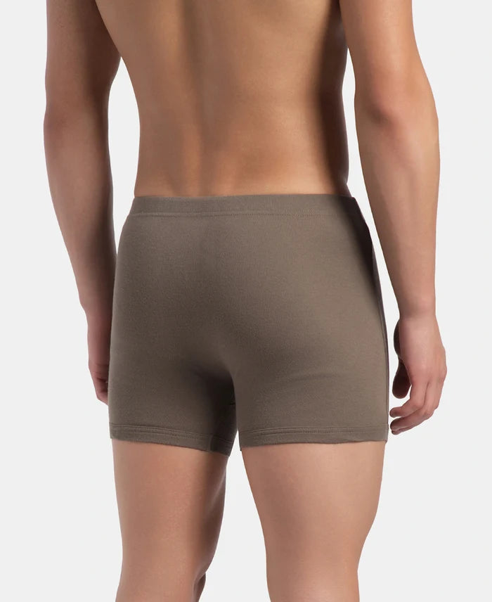 Super Combed Cotton Rib Solid Boxer Brief with Ultrasoft and Durable Waistband - Black, Dark Khaki & Brown (Pack of 3)