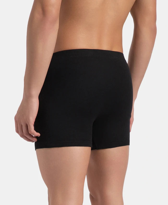 Super Combed Cotton Rib Solid Boxer Brief with Ultrasoft and Durable Waistband - Black