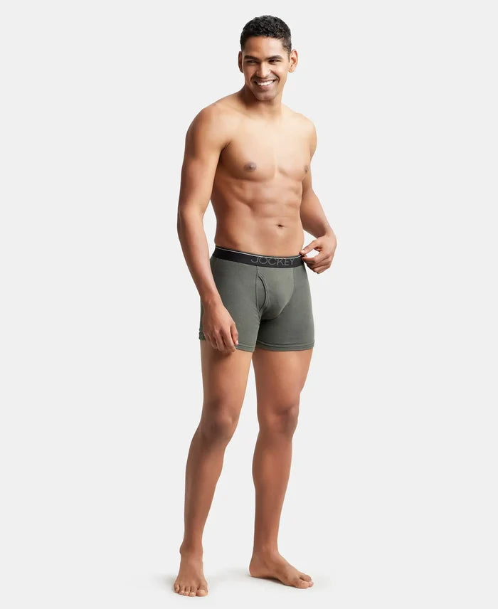 Super Combed Cotton Rib Solid Boxer Brief with Ultrasoft and Durable Waistband - Deep Olive-5