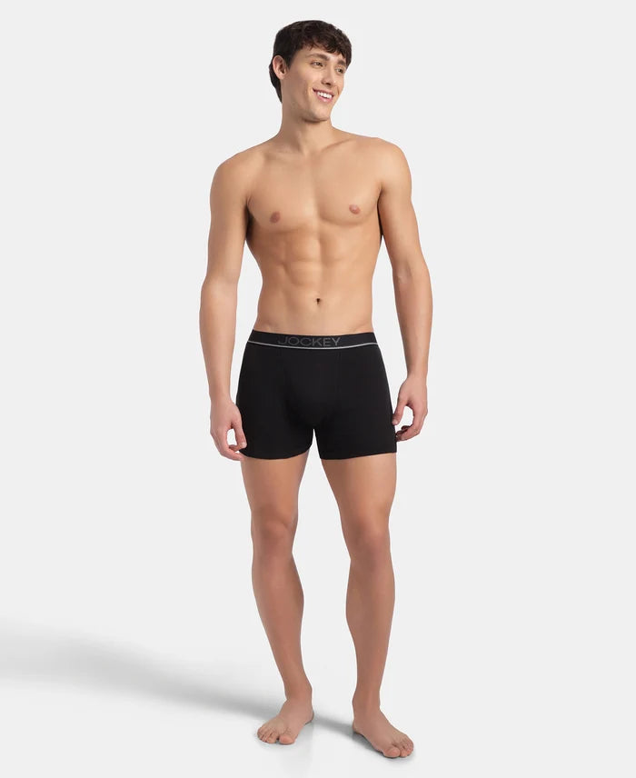 Super Combed Cotton Rib Solid Boxer Brief with Ultrasoft and Durable Waistband - Black