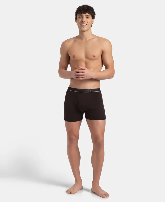 Super Combed Cotton Rib Solid Boxer Brief with Ultrasoft and Durable Waistband - Brown (Pack of 2)