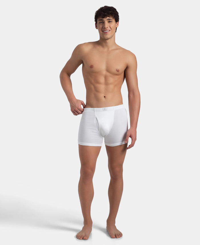 Super Combed Cotton Rib Solid Boxer Brief with Ultrasoft and Durable Waistband - White (Pack of 2)