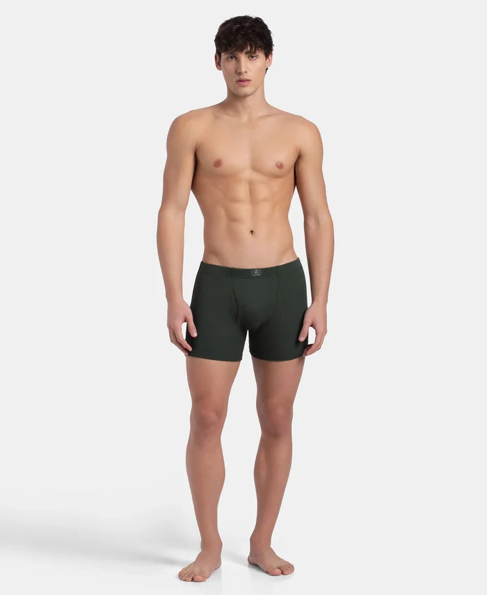 Super Combed Cotton Rib Solid Boxer Brief with Ultrasoft and Durable Waistband - Deep Forest (Pack of 2)