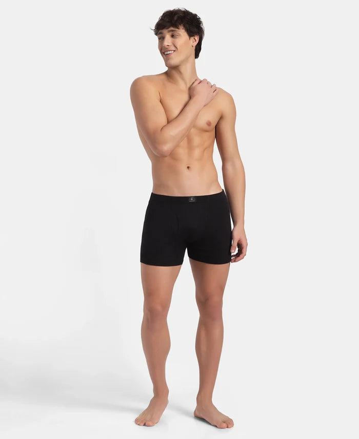Super Combed Cotton Rib Solid Boxer Brief with Ultrasoft and Durable Waistband - Black (Pack of 2)