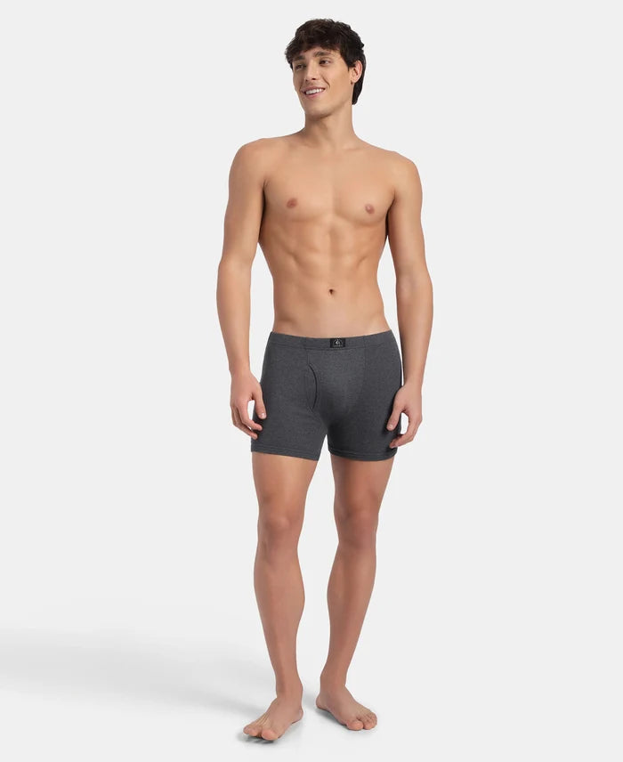 Super Combed Cotton Rib Solid Boxer Brief with Ultrasoft and Durable Waistband - Charcoal Melange