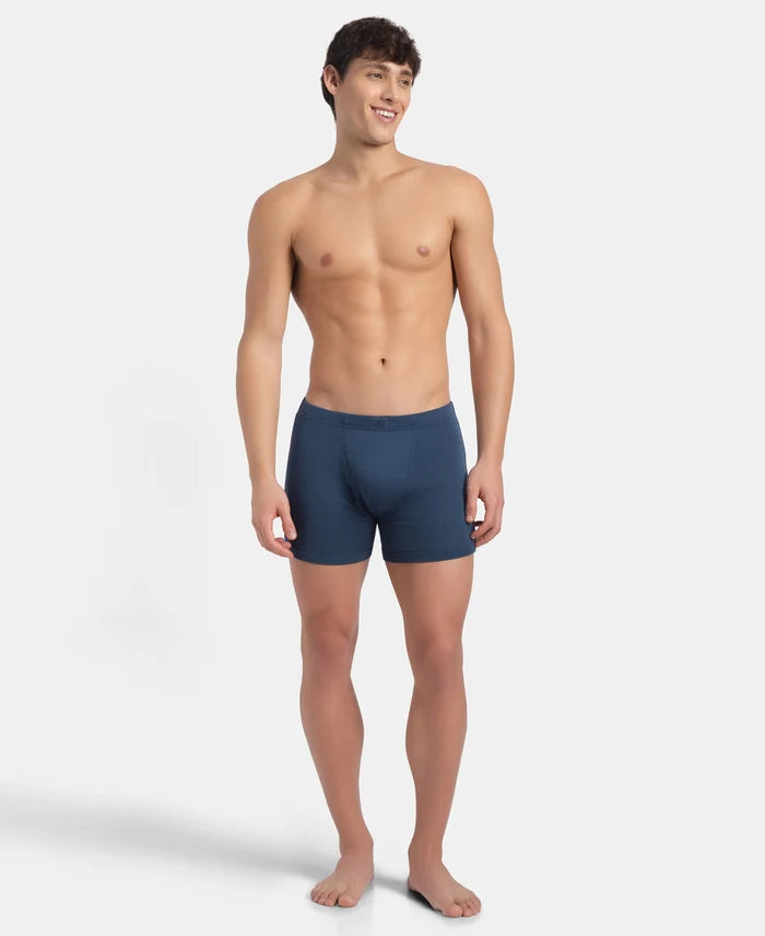 Super Combed Cotton Rib Solid Boxer Brief with Ultrasoft and Durable Waistband - Dark Denim (Pack of 2)