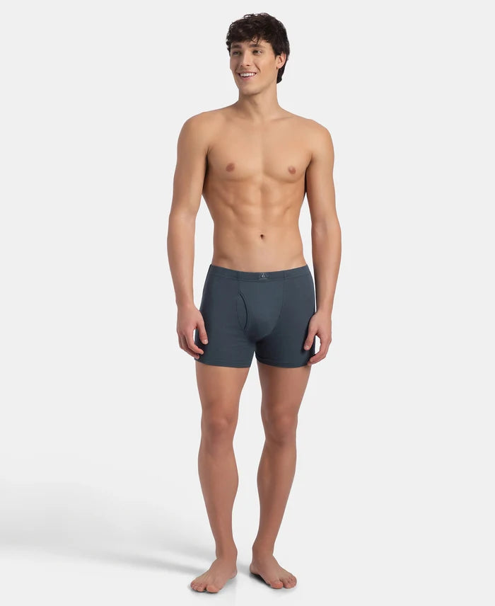 Super Combed Cotton Rib Solid Boxer Brief with Ultrasoft and Durable Waistband - Deep Slate (Pack of 2)