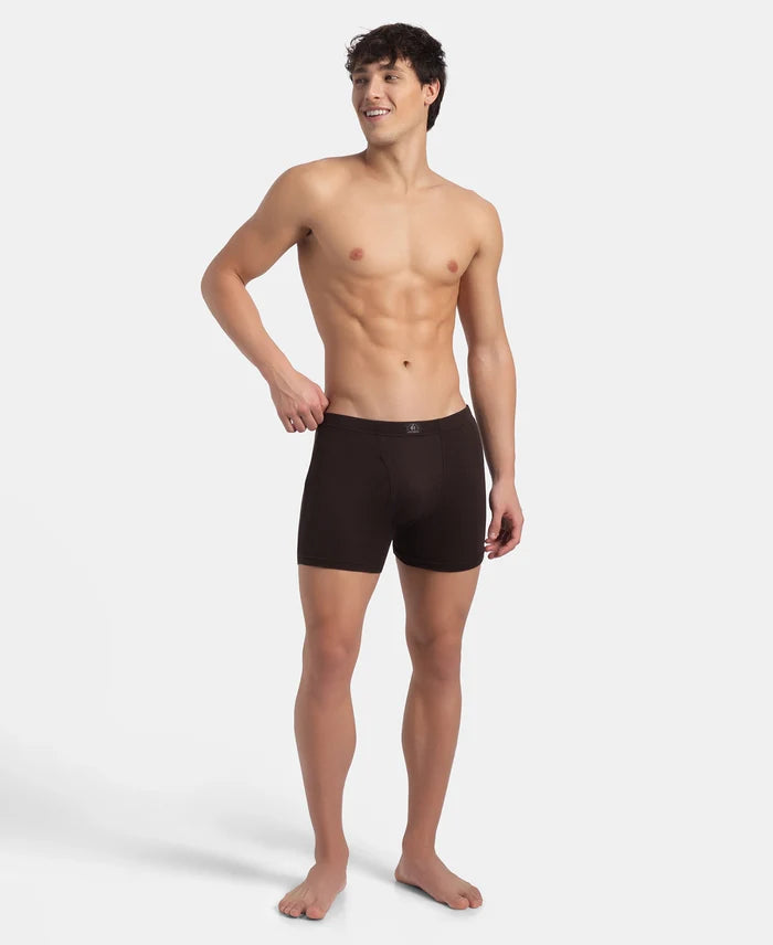 Super Combed Cotton Rib Solid Boxer Brief with Ultrasoft and Durable Waistband - Brown (Pack of 2)