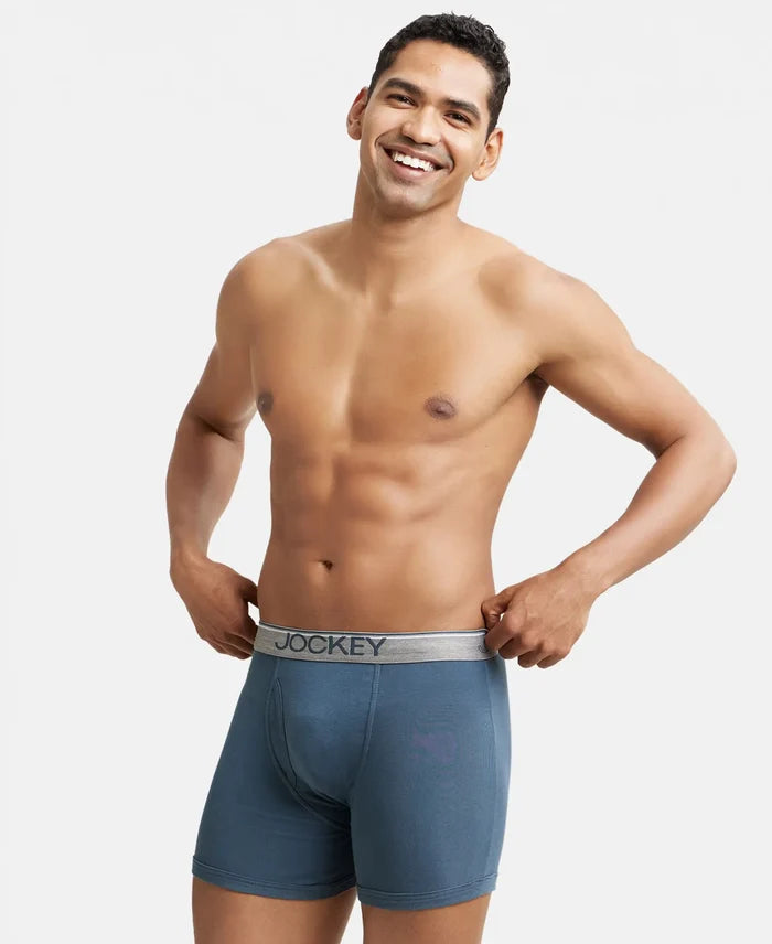 Super Combed Cotton Rib Solid Boxer Brief with Ultrasoft and Durable Waistband - Deep Slate-5