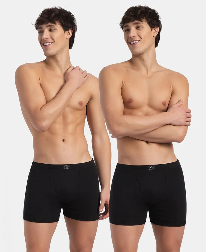 Super Combed Cotton Rib Solid Boxer Brief with Ultrasoft and Durable Waistband - Black (Pack of 2)