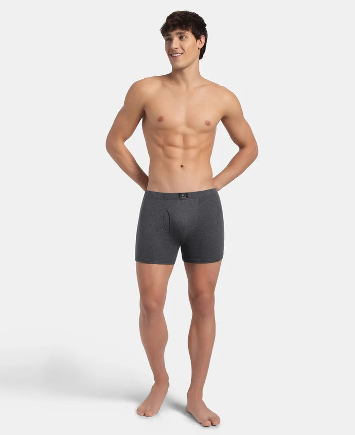 Super Combed Cotton Rib Solid Boxer Brief with Ultrasoft and Durable Waistband - Charcoal Melange