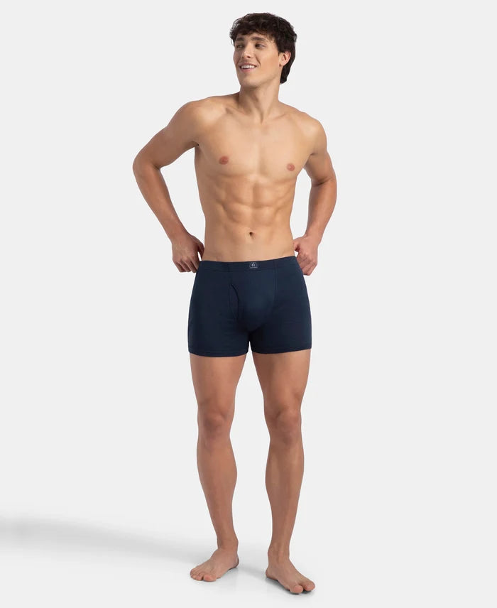 Super Combed Cotton Rib Solid Boxer Brief with Ultrasoft and Durable Waistband - Deep Navy