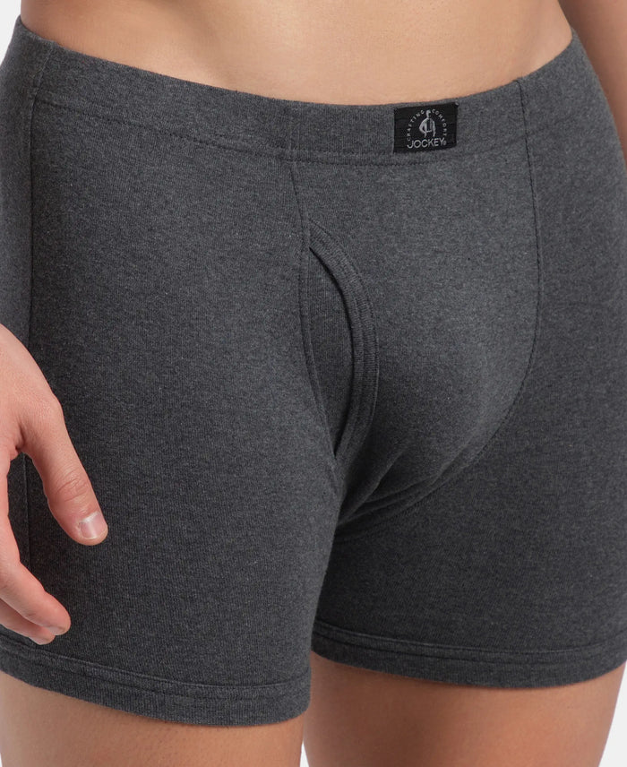 Super Combed Cotton Rib Solid Boxer Brief with Ultrasoft and Durable Waistband - Charcoal Melange