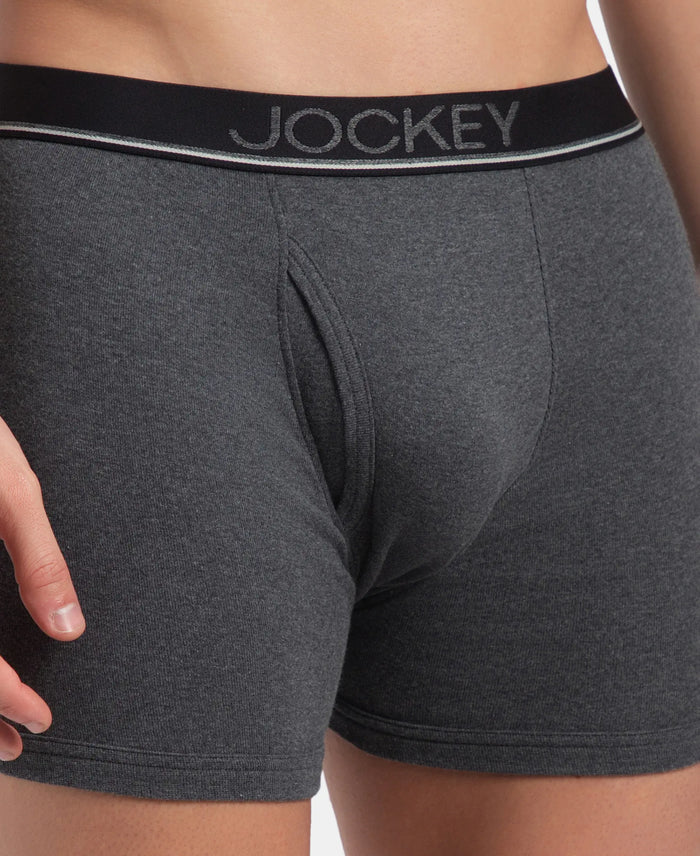 Super Combed Cotton Rib Solid Boxer Brief with Ultrasoft and Durable Waistband - Charcoal Melange (Pack of 2)