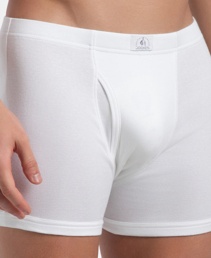 Super Combed Cotton Rib Solid Boxer Brief with Ultrasoft and Durable Waistband - White (Pack of 2)