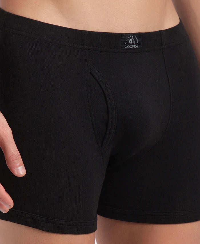 Super Combed Cotton Rib Solid Boxer Brief with Ultrasoft and Durable Waistband - Black (Pack of 2)