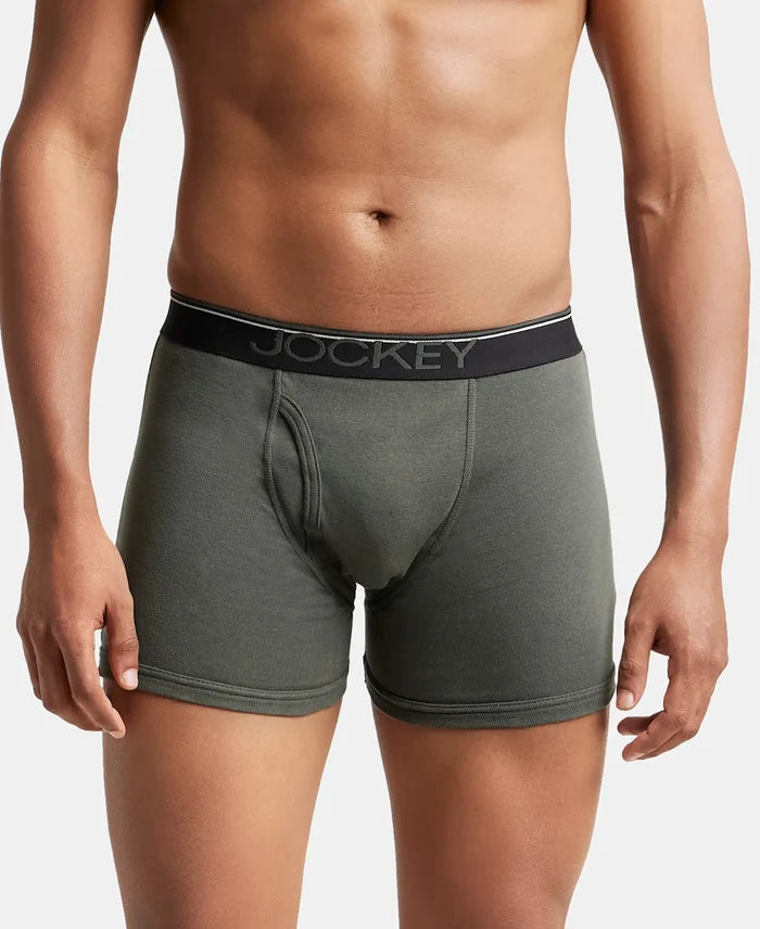 Super Combed Cotton Rib Solid Boxer Brief with Ultrasoft and Durable Waistband - Deep Olive-2