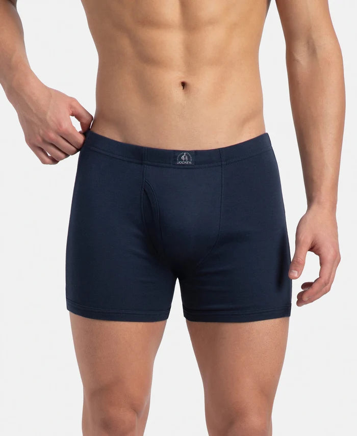 Super Combed Cotton Rib Solid Boxer Brief with Ultrasoft and Durable Waistband - Deep Navy (Pack of 2)
