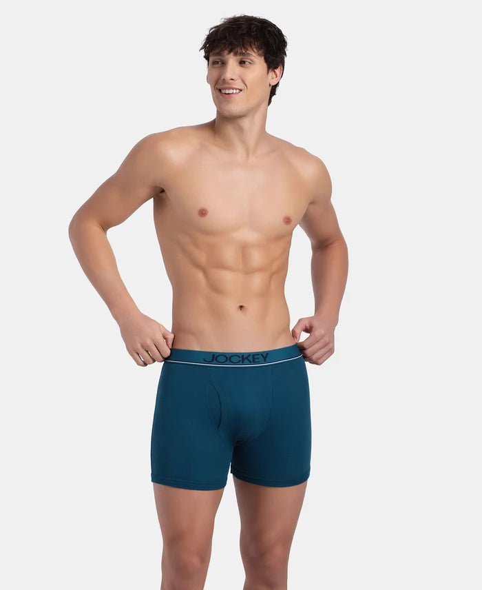 Super Combed Cotton Rib Solid Boxer Brief with Ultrasoft and Durable Waistband - Seaport Teal (Pack of 2)