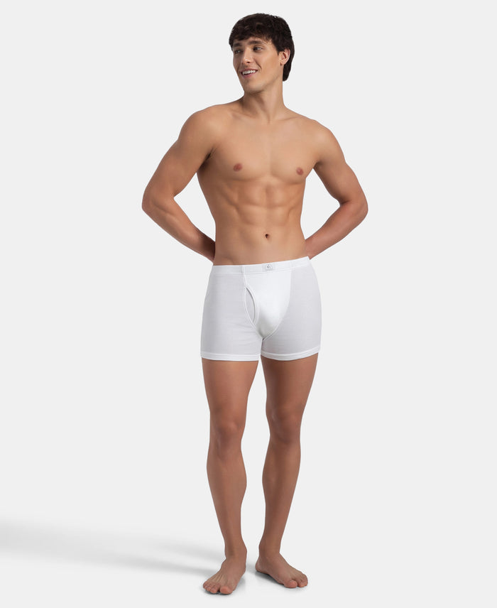 Super Combed Cotton Rib Solid Boxer Brief with Ultrasoft and Durable Waistband - White (Pack of 2)
