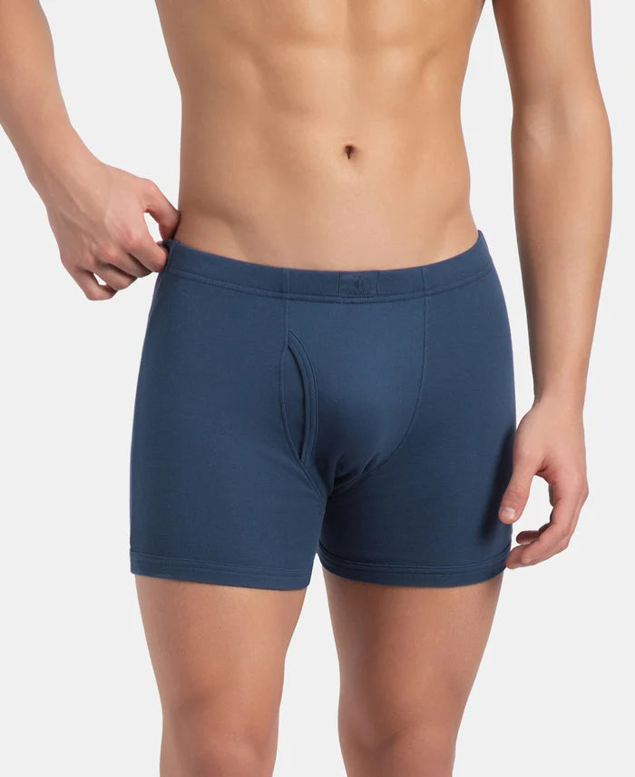 Super Combed Cotton Rib Solid Boxer Brief with Ultrasoft and Durable Waistband - Dark Denim (Pack of 2)