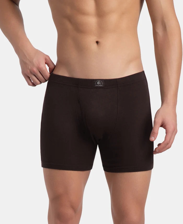 Super Combed Cotton Rib Solid Boxer Brief with Ultrasoft and Durable Waistband - Brown (Pack of 2)